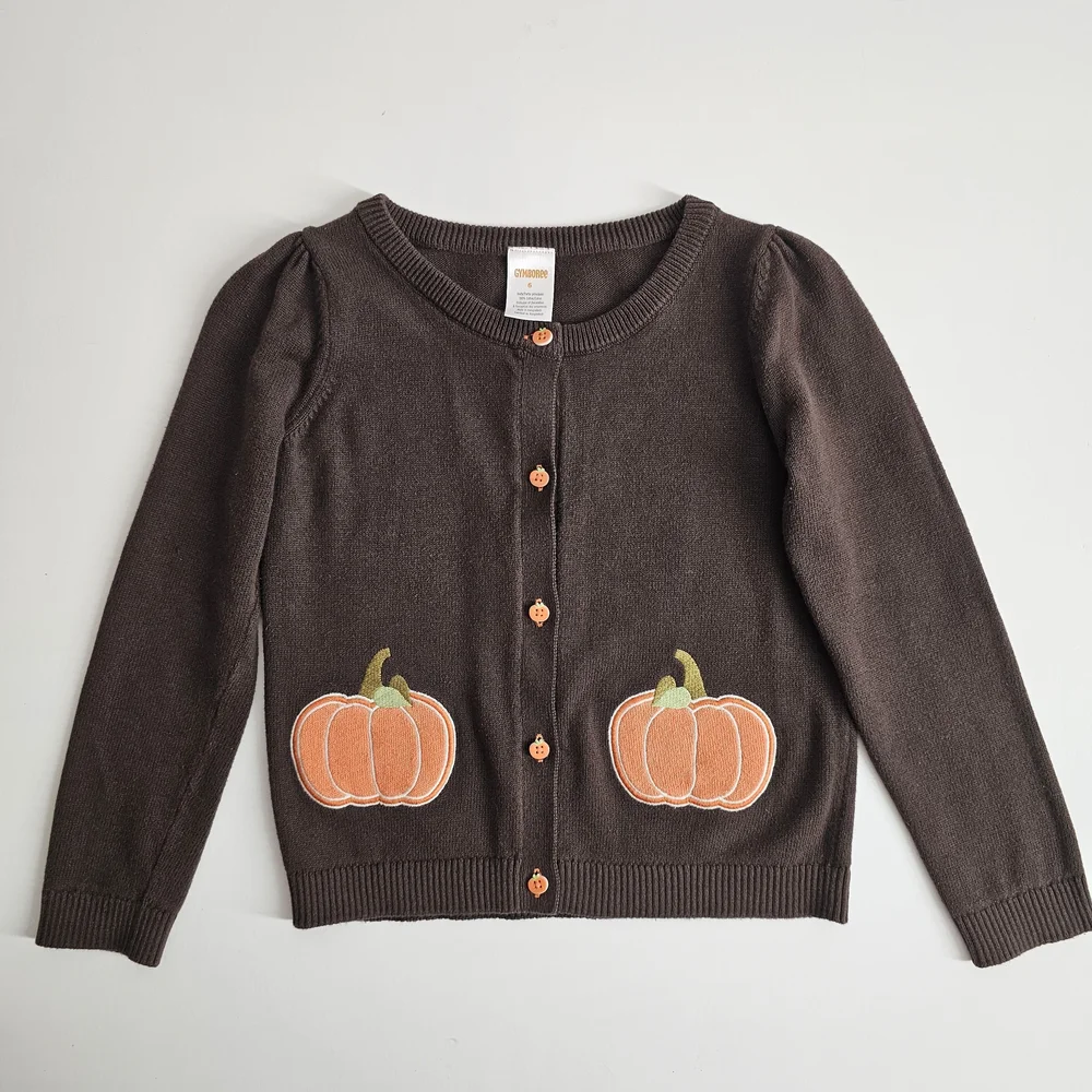 Gymboree Chocolate Cardigan with Orange Pumpkin Accents
